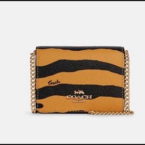 Coach Mini Wallet On Chain Tiger Print Lunar New Year Purse Crossbody NWT Honey